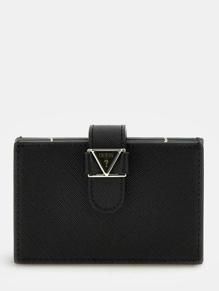 Women Saffiano Card Case Black Guess Wallets