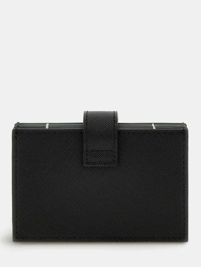 Women Saffiano Card Case Black Guess Wallets