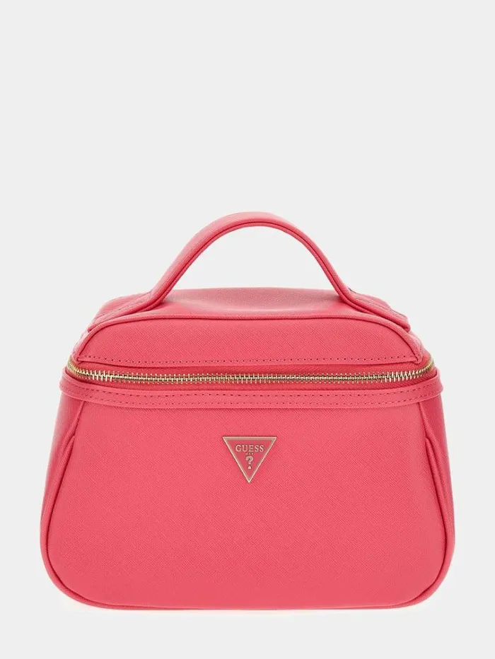 Women Saffiano Logo Vanity Case Fuchsia Guess Travel Bags