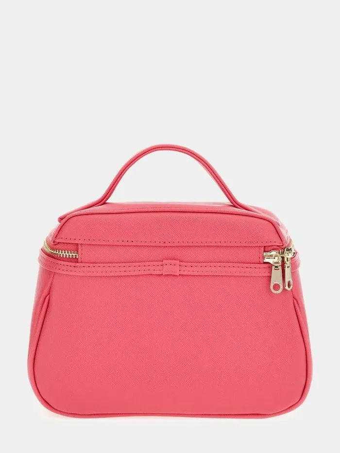 Women Saffiano Logo Vanity Case Fuchsia Guess Travel Bags