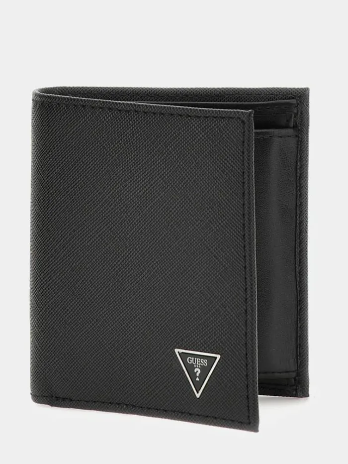 Women Saffiano Wallet And Keychain Set Black Guess Wallets