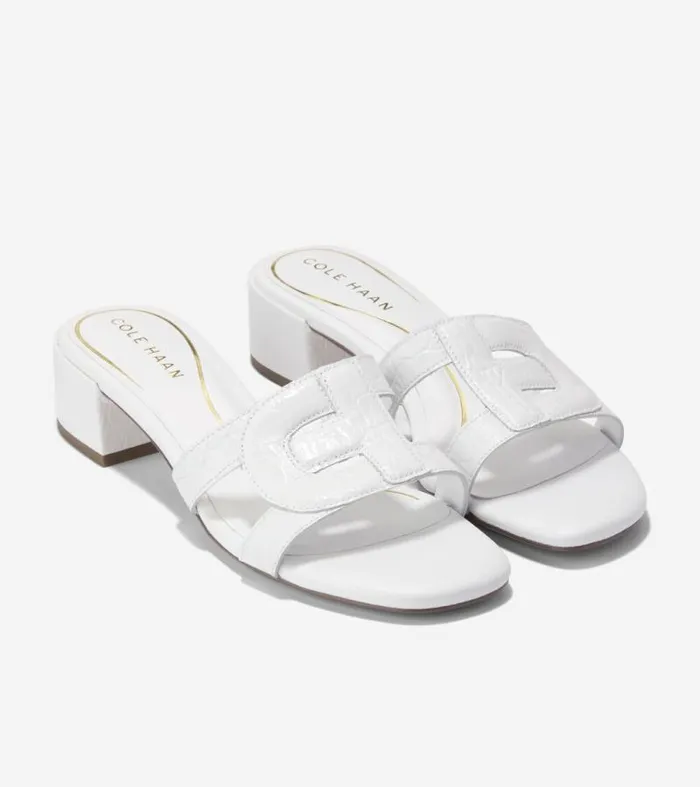 Women Sandals Cole Haan Chrisee Block Heel Sandals White Croc