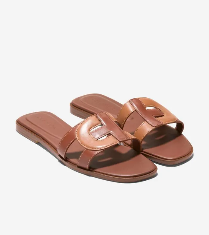 Women Sandals Cole Haan Chrisee Slide Sandals Dark Cuoio Brownpecan