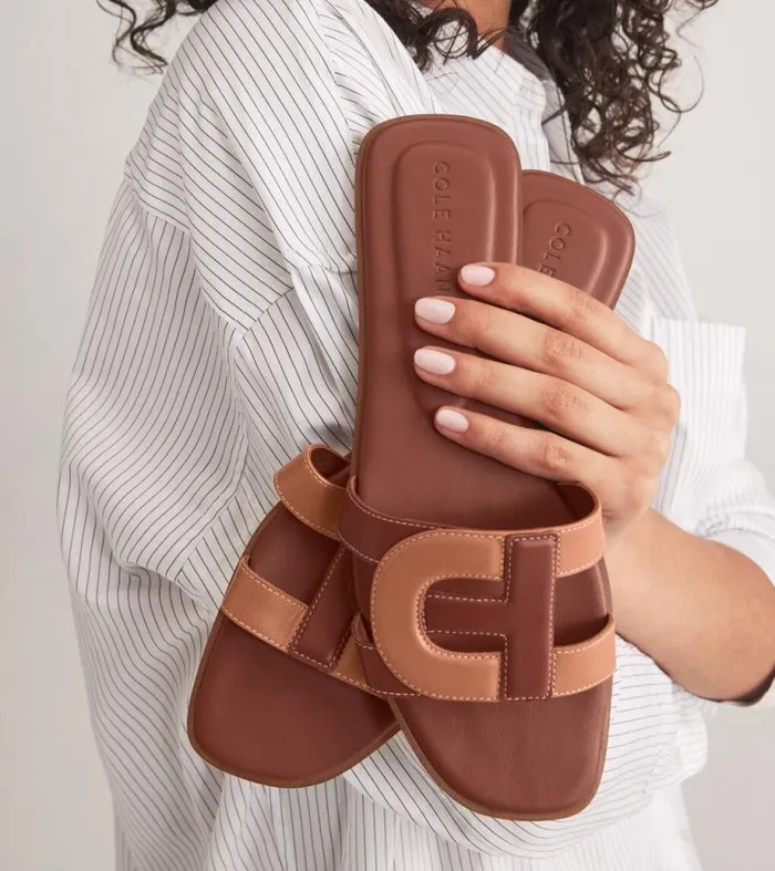 Women Sandals Cole Haan Chrisee Slide Sandals Dark Cuoio Brownpecan