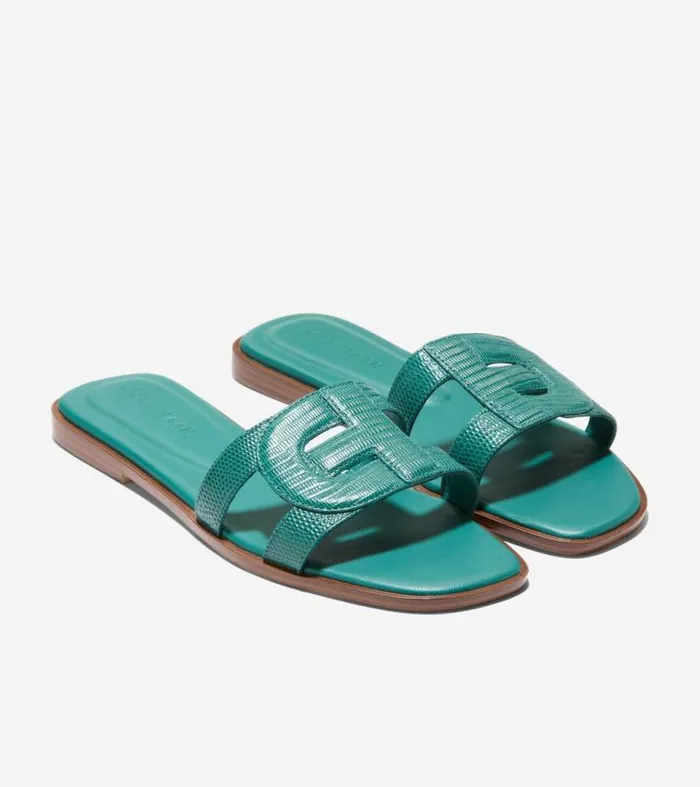 Women Sandals Cole Haan Chrisee Slide Sandals Green Lizard Print
