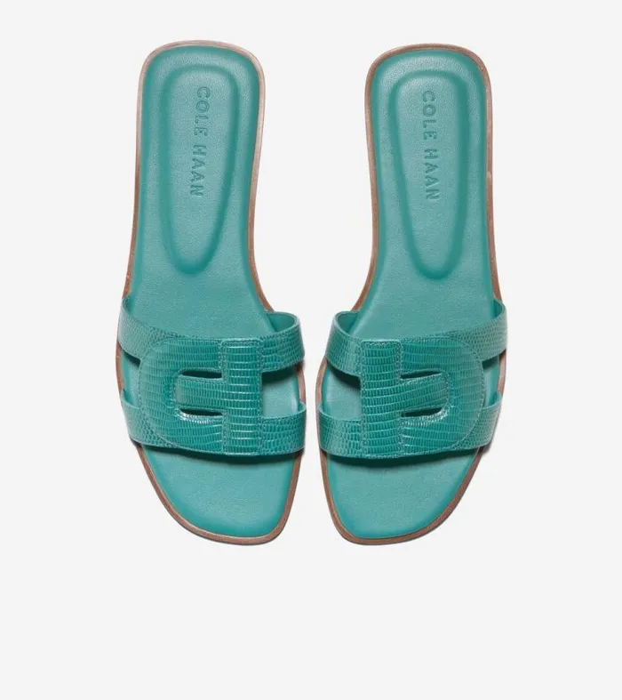 Women Sandals Cole Haan Chrisee Slide Sandals Green Lizard Print