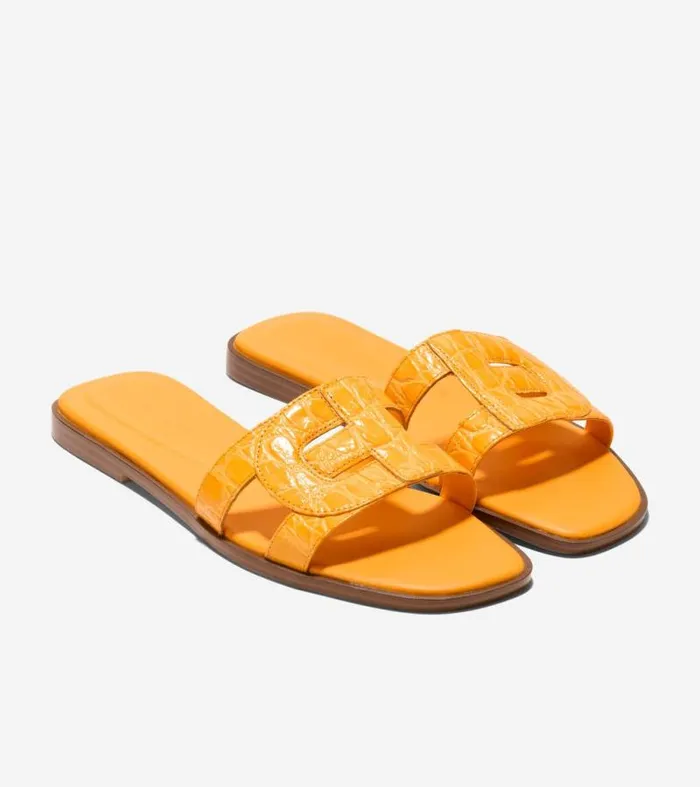 Women Sandals Cole Haan Chrisee Slide Sandals Saffron Yellow Croc Print
