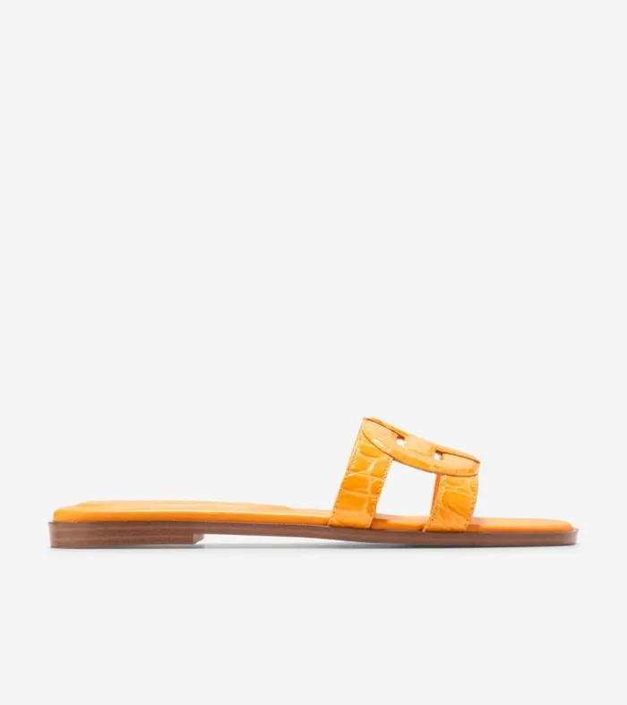Women Sandals Cole Haan Chrisee Slide Sandals Saffron Yellow Croc Print