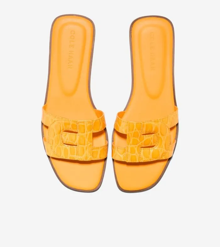 Women Sandals Cole Haan Chrisee Slide Sandals Saffron Yellow Croc Print