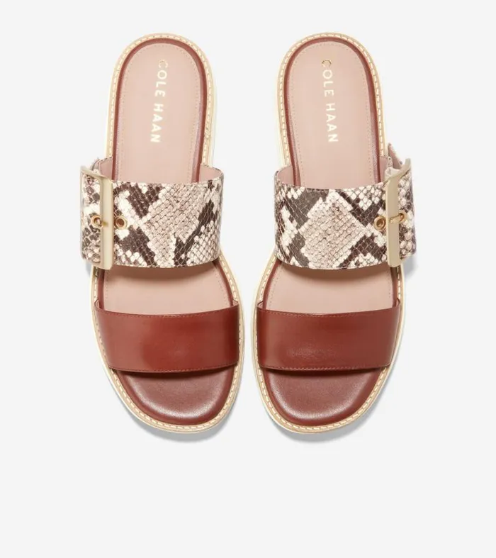 Women Sandals Cole Haan riginalGrand Platform Slides Sandollar Snake Printcuoio Brownivory