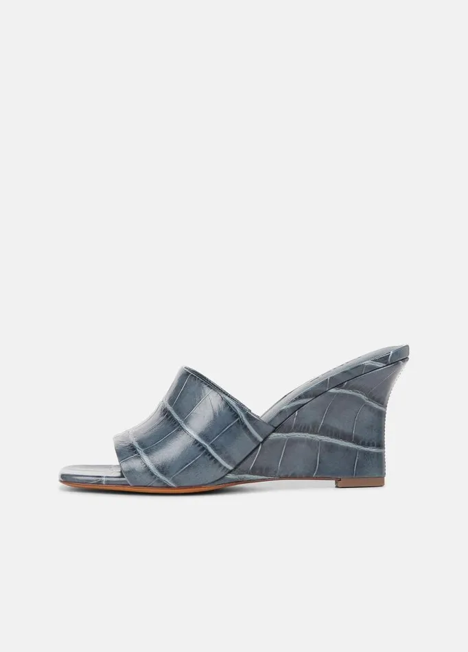 Women Sandals Vince Pia Leather Wedge Sandal Deep Lake Blue