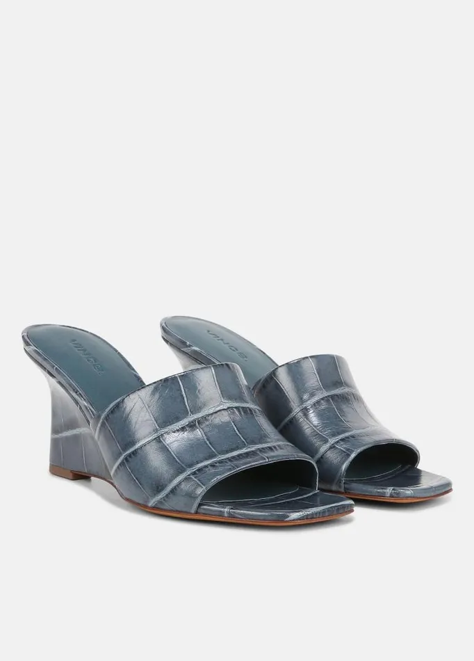 Women Sandals Vince Pia Leather Wedge Sandal Deep Lake Blue