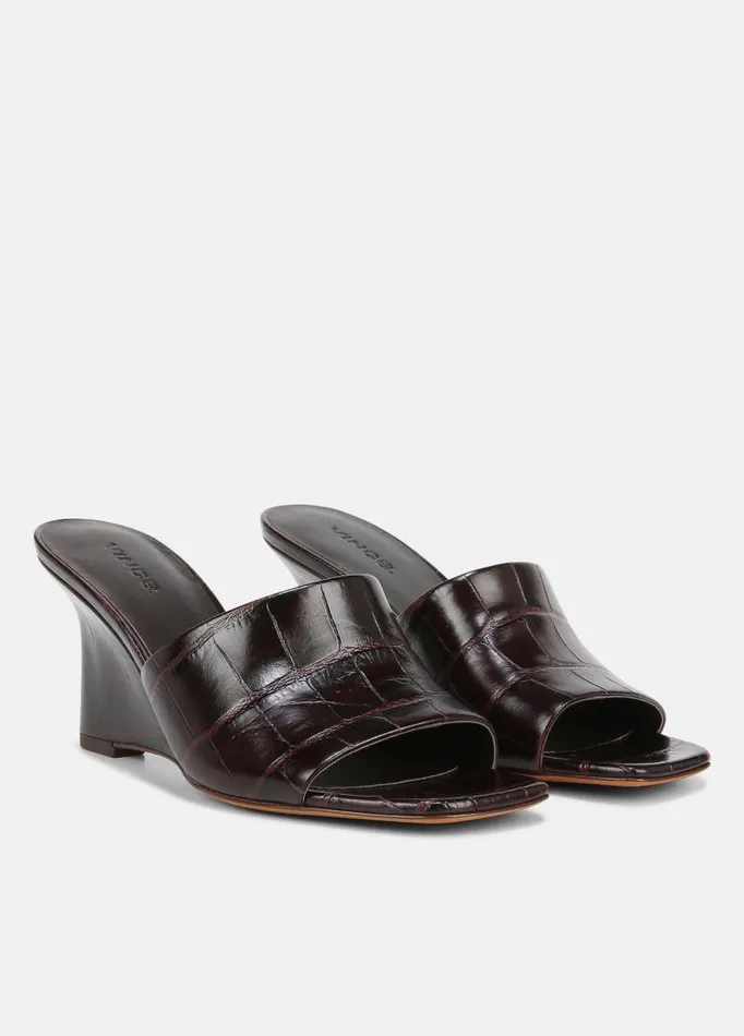 Women Sandals Vince Pia Leather Wedge Sandal Plum Wine