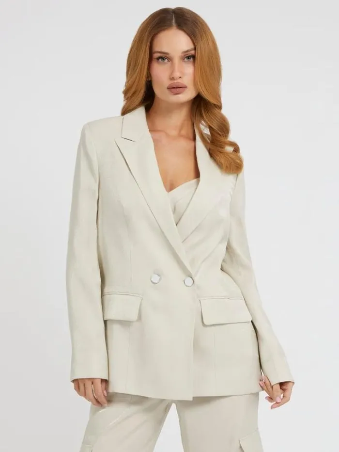 Women Satin Blazer Light Grey Guess Coats And Jackets