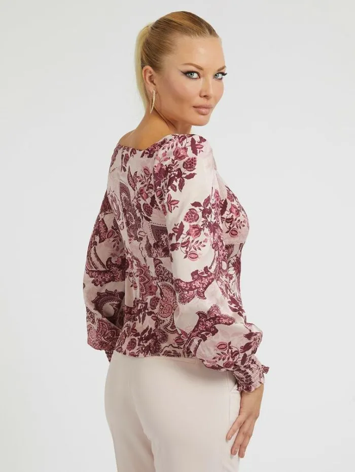 Women Satin Blouse Multi Pink Guess Tops And Shirts