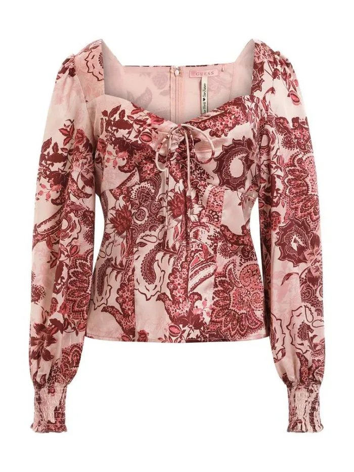 Women Satin Blouse Multi Pink Guess Tops And Shirts