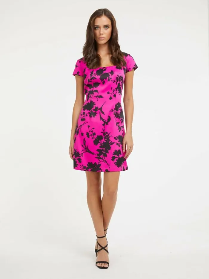 Women Satin Bodycon Dress Floral Pink Guess Dresses And Jumpsuits
