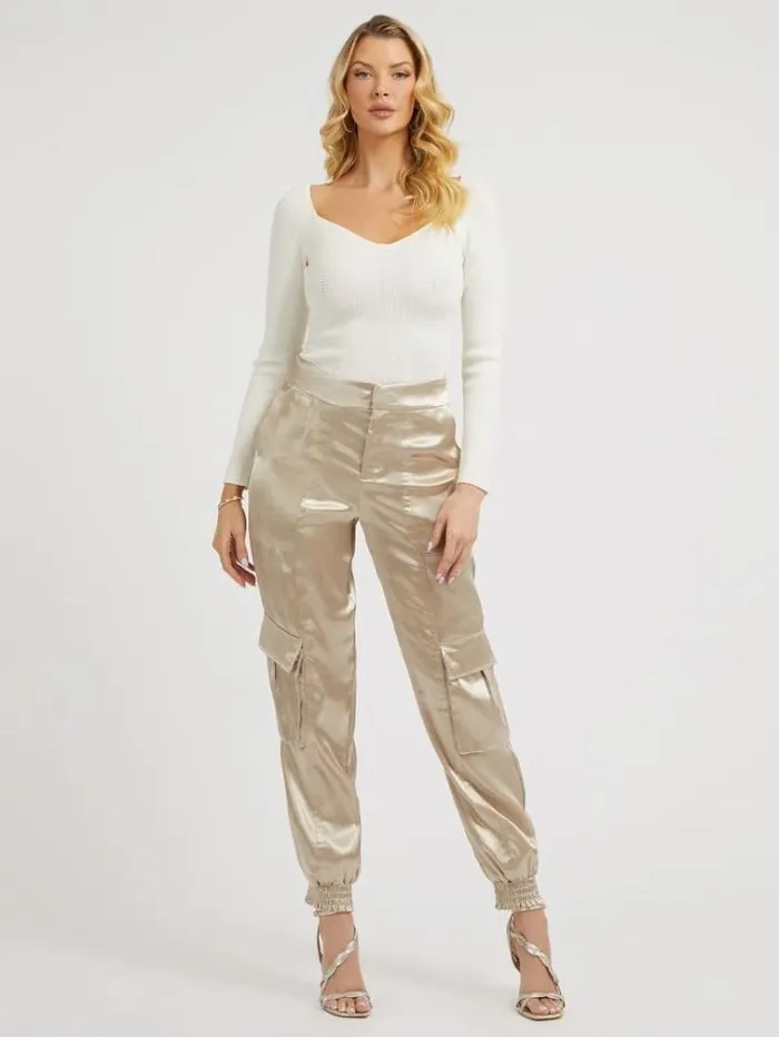 Women Satin Cargo Pant Gold Guess Trousers