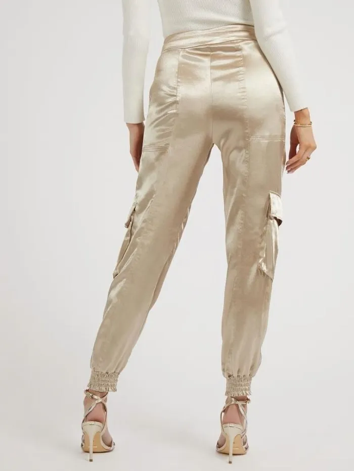 Women Satin Cargo Pant Gold Guess Trousers