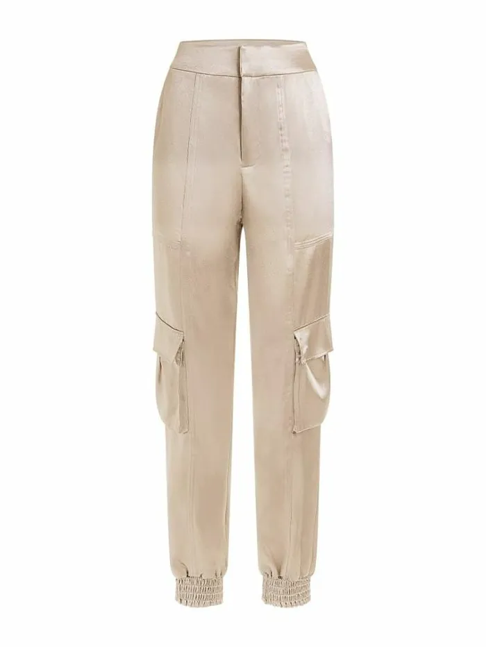 Women Satin Cargo Pant Gold Guess Trousers