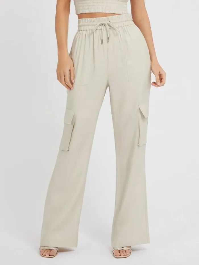 Women Satin Cargo Pant Light Grey Guess Trousers