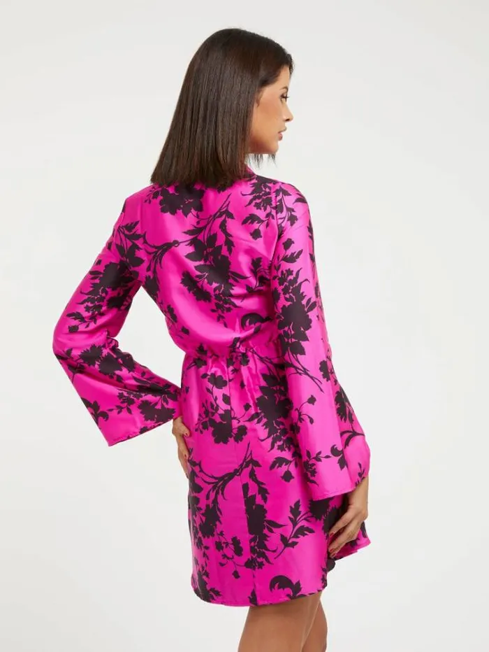 Women Satin Chemisier Dress Floral Pink Guess Dresses And Jumpsuits