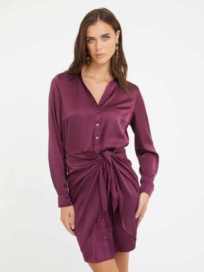 Women Satin Chemisier Dress G4a1 Guess Dresses And Jumpsuits