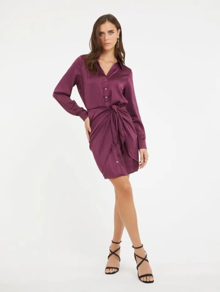 Women Satin Chemisier Dress G4a1 Guess Dresses And Jumpsuits