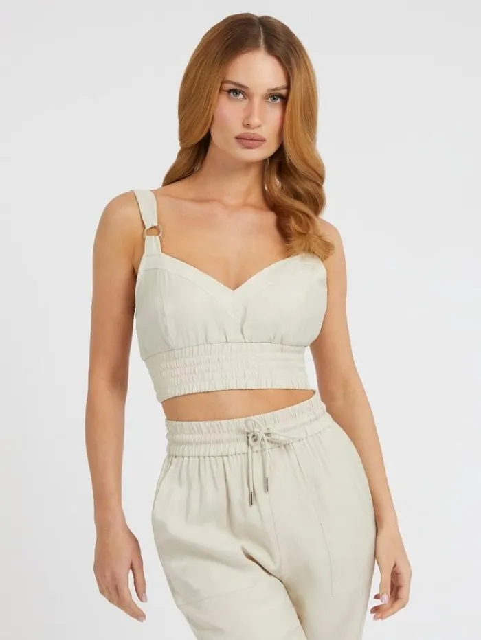 Women Satin Crop Top Light Grey Guess Tops And Shirts