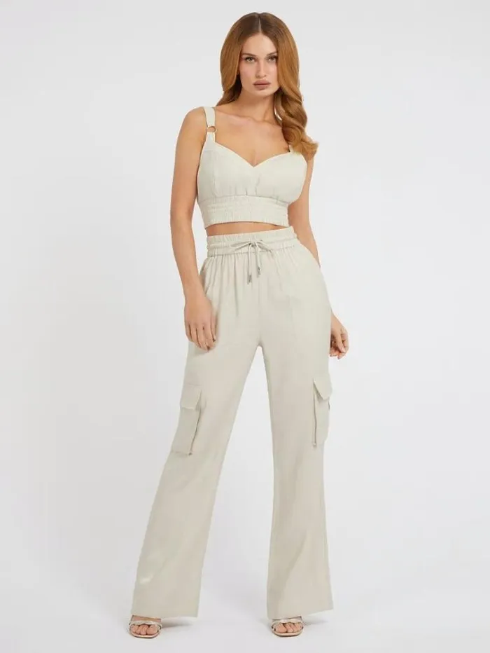 Women Satin Crop Top Light Grey Guess Tops And Shirts