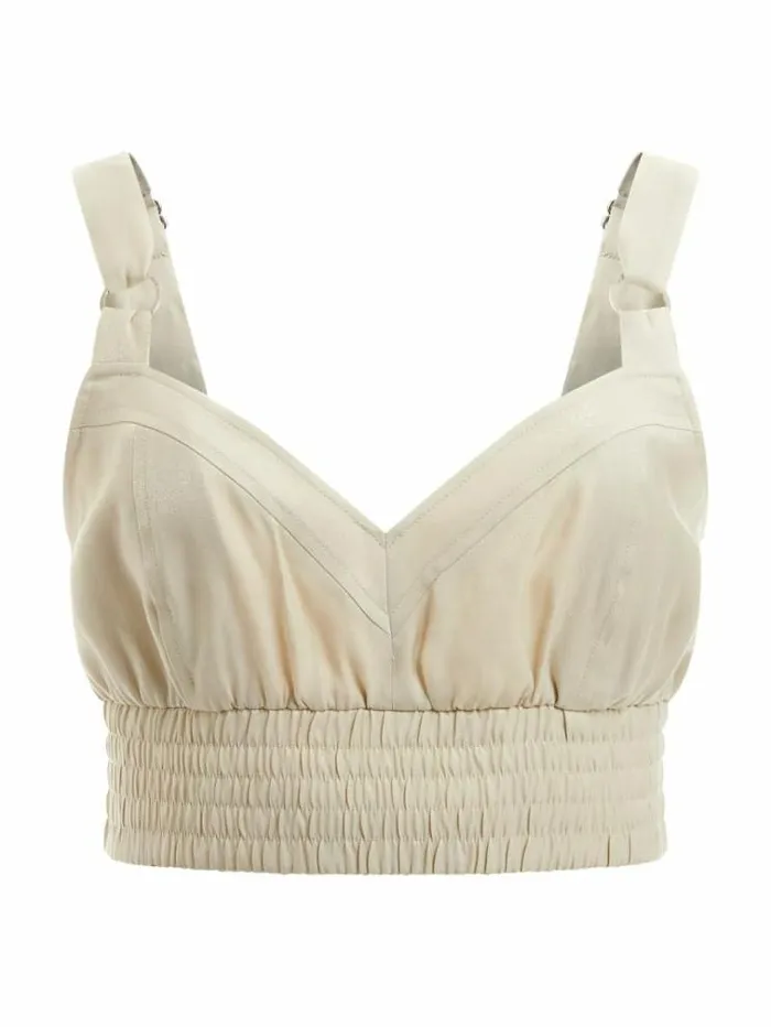 Women Satin Crop Top Light Grey Guess Tops And Shirts