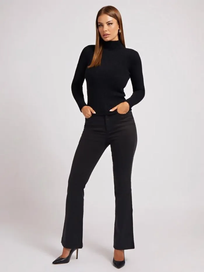 Women Satin Flare Pants Black Guess Trousers