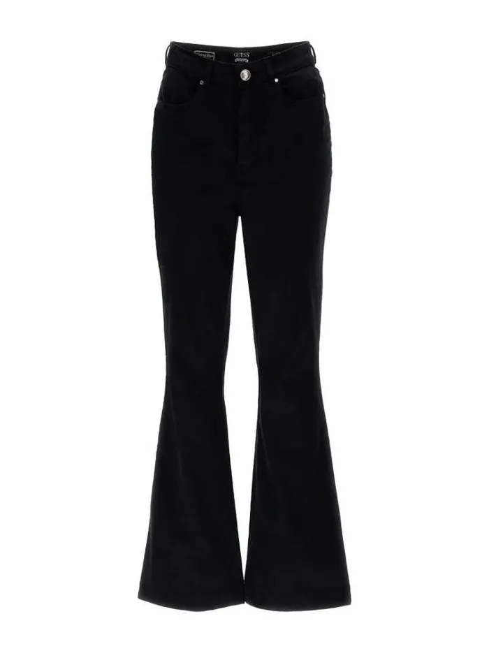 Women Satin Flare Pants Black Guess Trousers