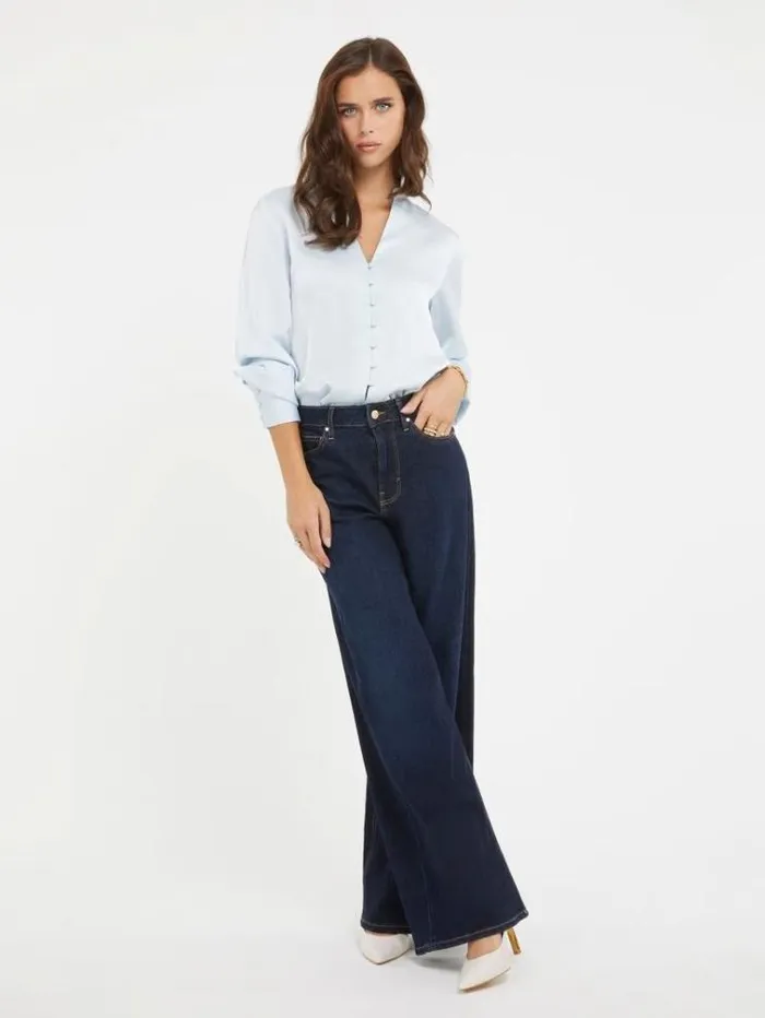 Women Satin Shirt Baby Blue Guess Tops And Shirts
