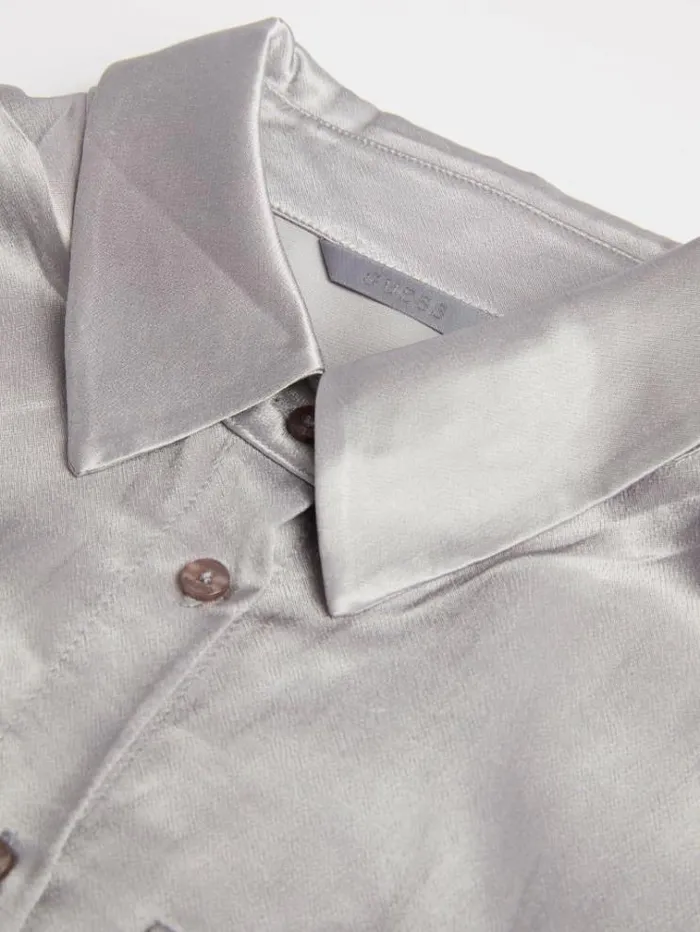 Women Satin Shirt Grey Guess Tops And Shirts