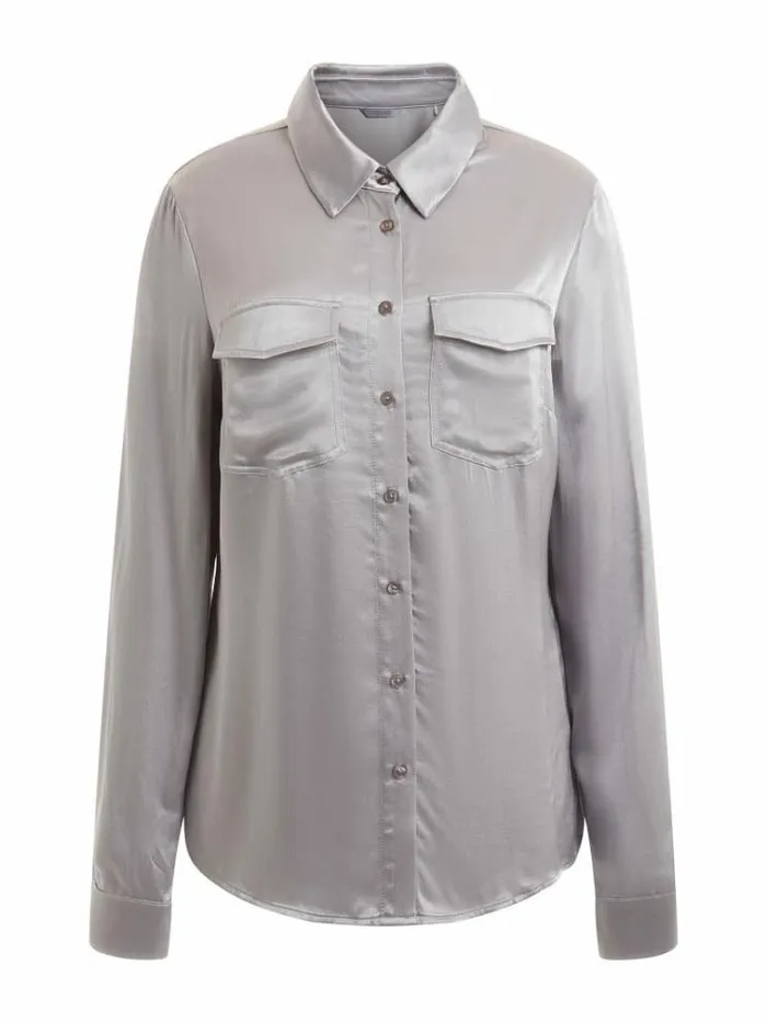Women Satin Shirt Grey Guess Tops And Shirts