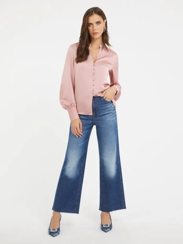 Women Satin Shirt Pink Guess Tops And Shirts