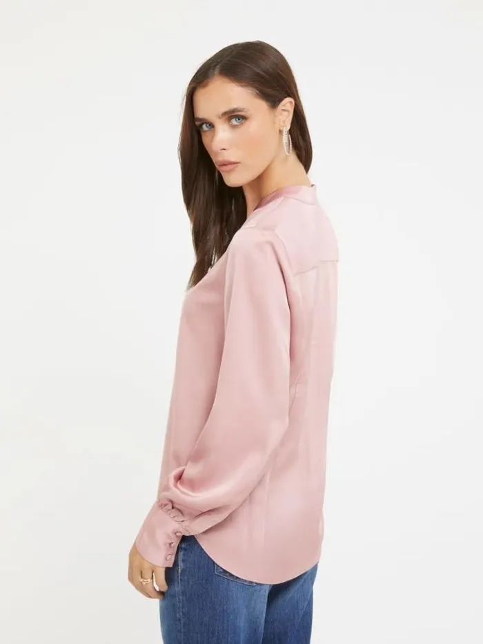 Women Satin Shirt Pink Guess Tops And Shirts