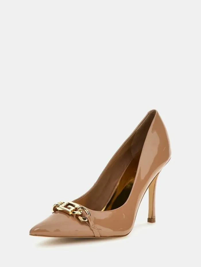 Women Scale Real Leather Court Shoes Beige Guess Heels
