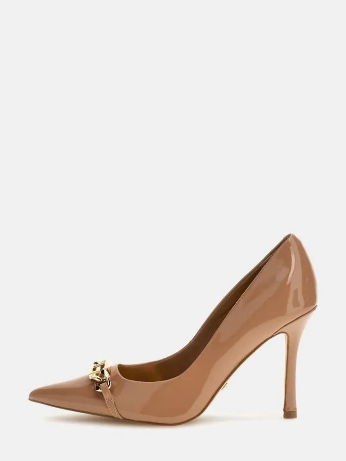 Women Scale Real Leather Court Shoes Beige Guess Heels