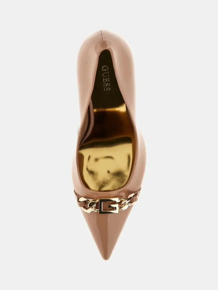 Women Scale Real Leather Court Shoes Beige Guess Heels