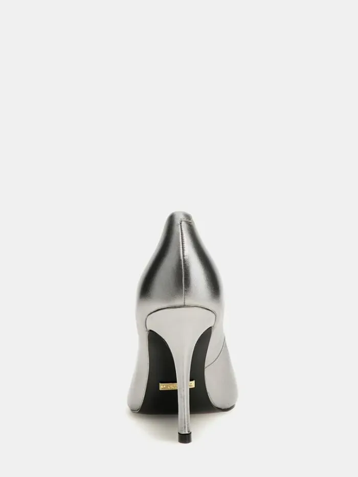 Women Scandel Foiled Court Shoes Silver Guess Heels