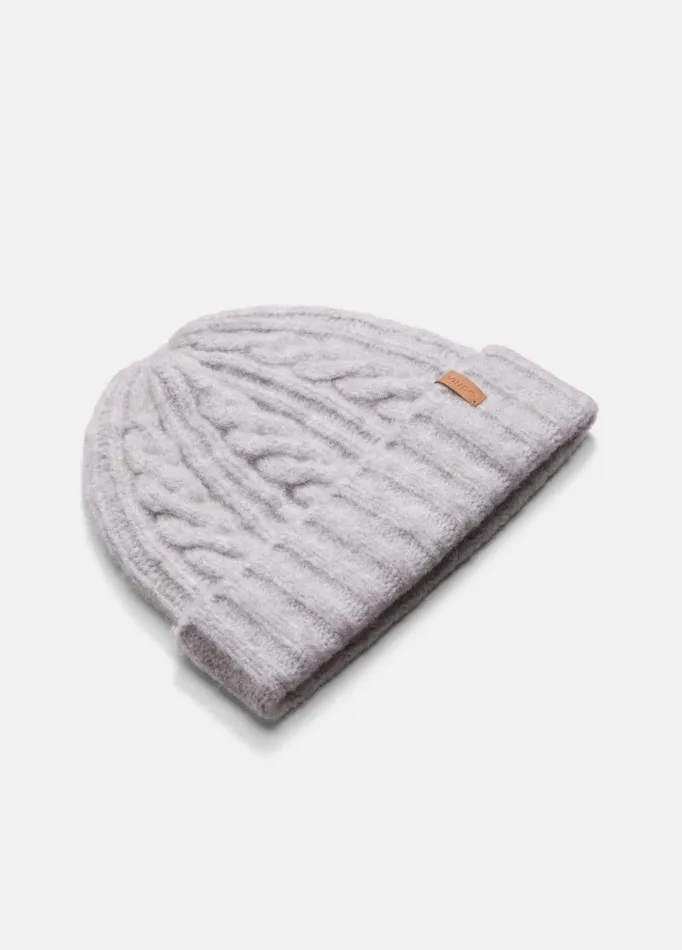 Women Scarves Hats and Gloves Vince Airspun Merino WoolBlend CableKnit Cuffed Hat Steel