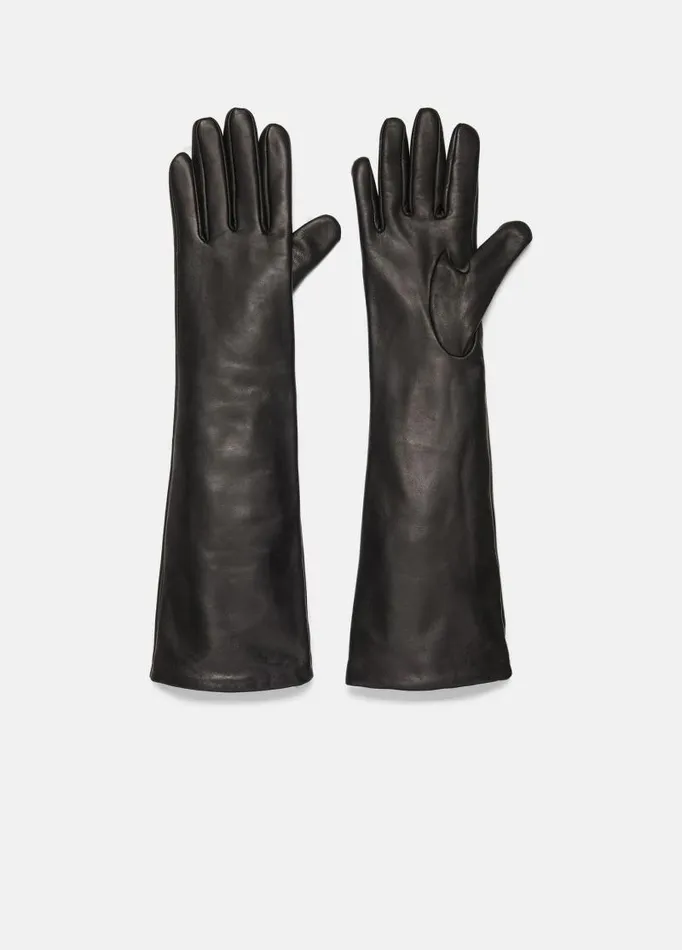 Women Scarves Hats and Gloves Vince CashmereLined Long Leather Glove Black