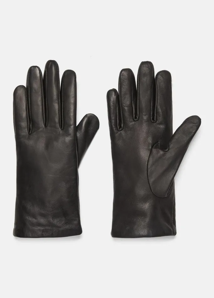 Women Scarves Hats and Gloves Vince CashmereLined Short Leather Glove Black