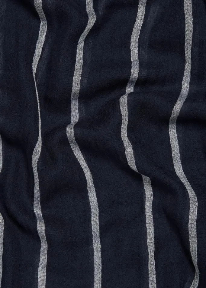 Women Scarves Hats and Gloves Vince Cotton Gauze Awning Stripe Scarf Coastal Blueoptic White