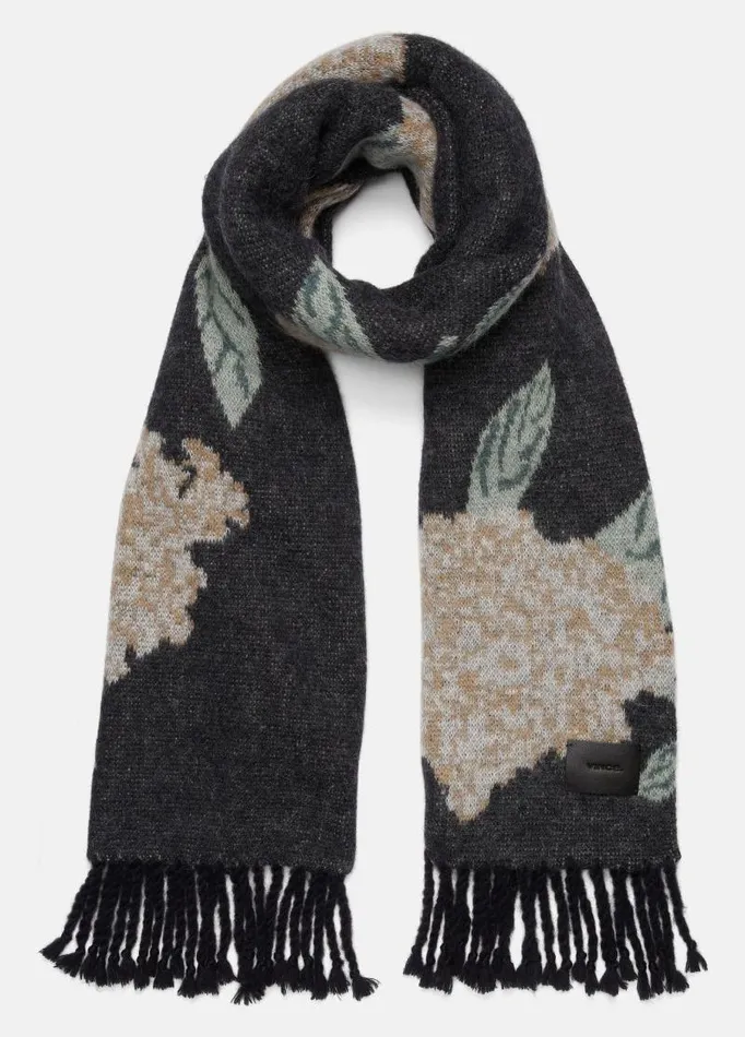 Women Scarves Hats and Gloves Vince Floral Brushed AlpacaBlend Scarf Black Combo Women Scarves Hats and Gloves Vince Floral Brushed AlpacaBlend Scarf Black Combo