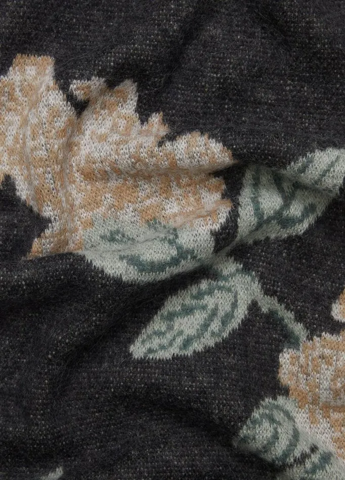 Women Scarves Hats and Gloves Vince Floral Brushed AlpacaBlend Scarf Black Combo