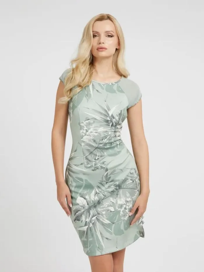 Women Scuba Bodycon Dress Floral Light Blue Guess Dresses And Jumpsuits
