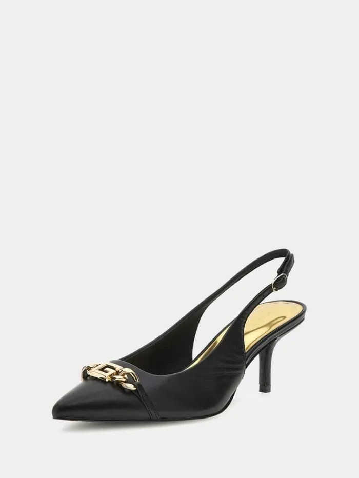 Women Sdina Real Leather Sling Backs Black Guess Heels